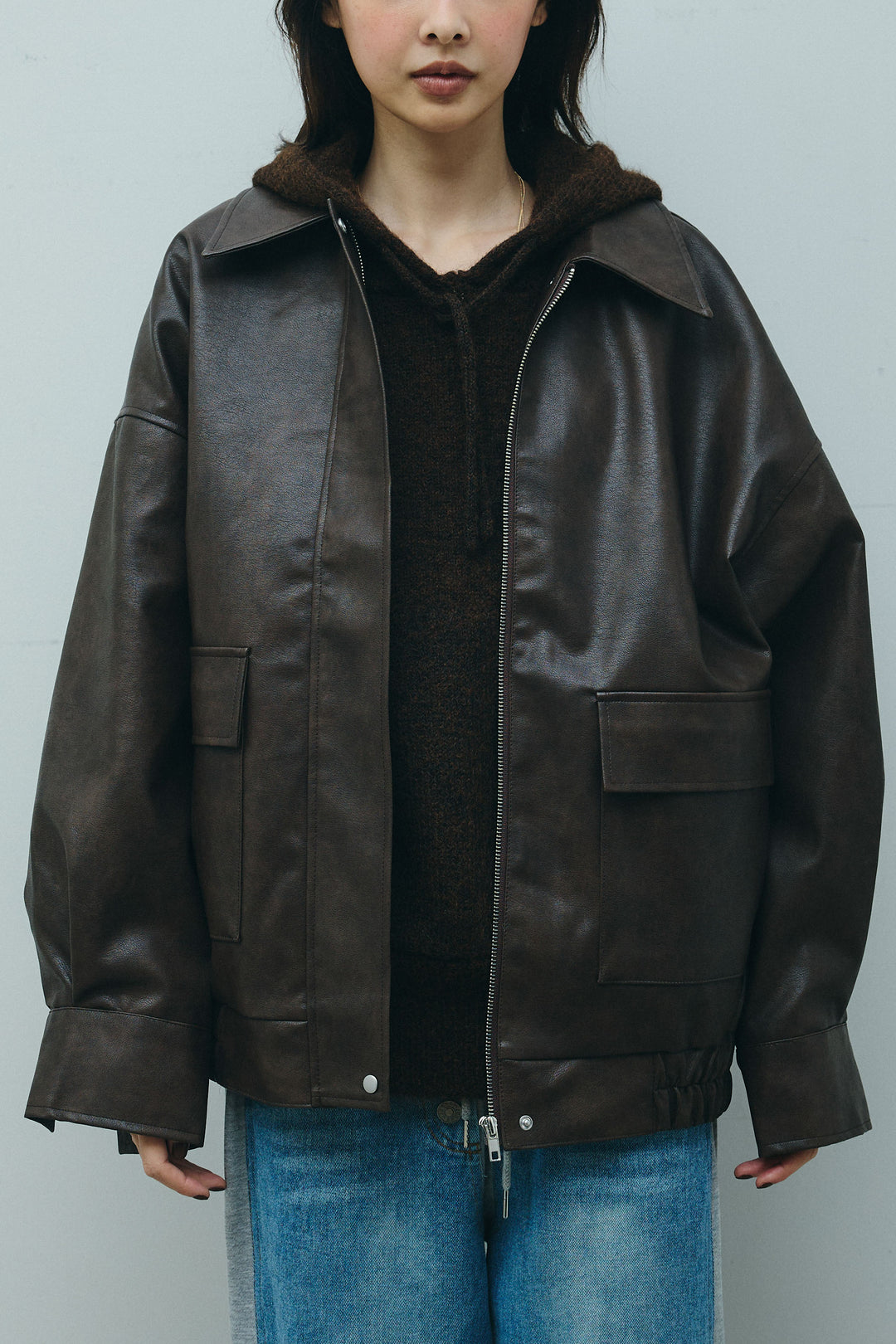 [予約]フェイクレザーオーバーサイズブルゾン