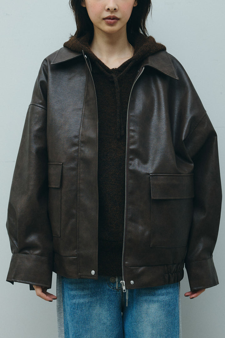 [予約]フェイクレザーオーバーサイズブルゾン