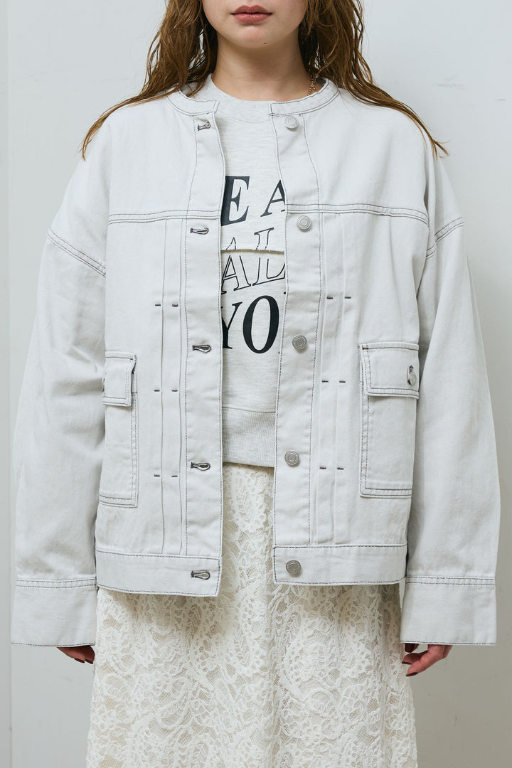 オーバーサイズノーカラーデニムJK