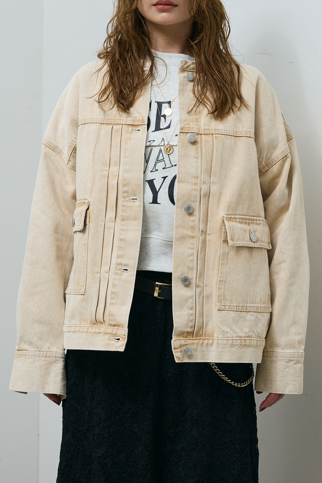 オーバーサイズノーカラーデニムJK