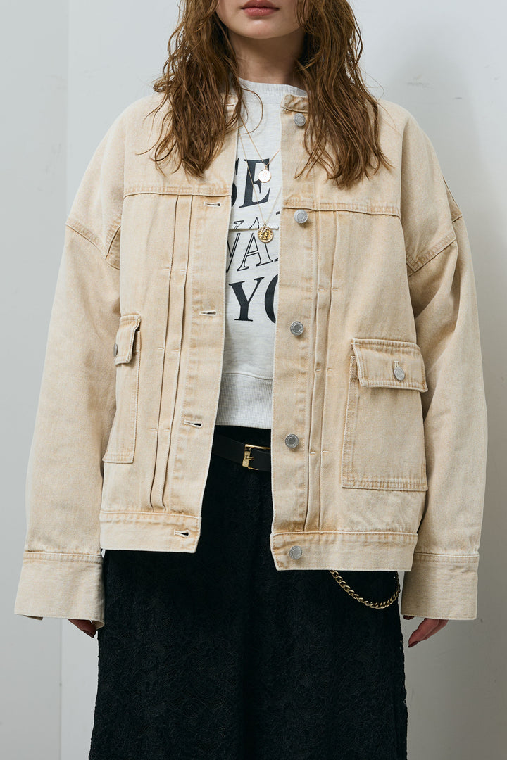 オーバーサイズノーカラーデニムJK