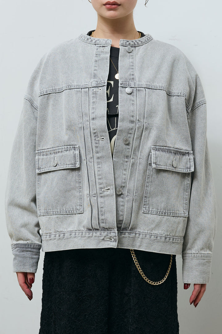 オーバーサイズノーカラーデニムJK