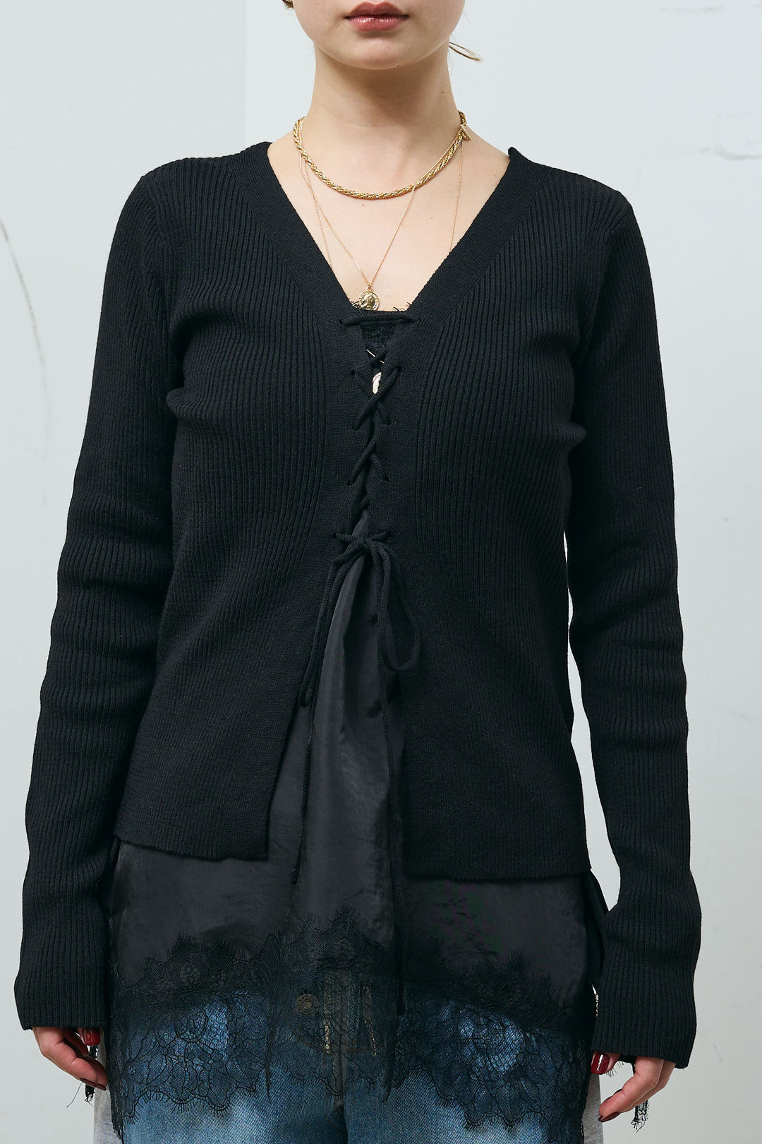 [予約]レースアップ2wayリブニット