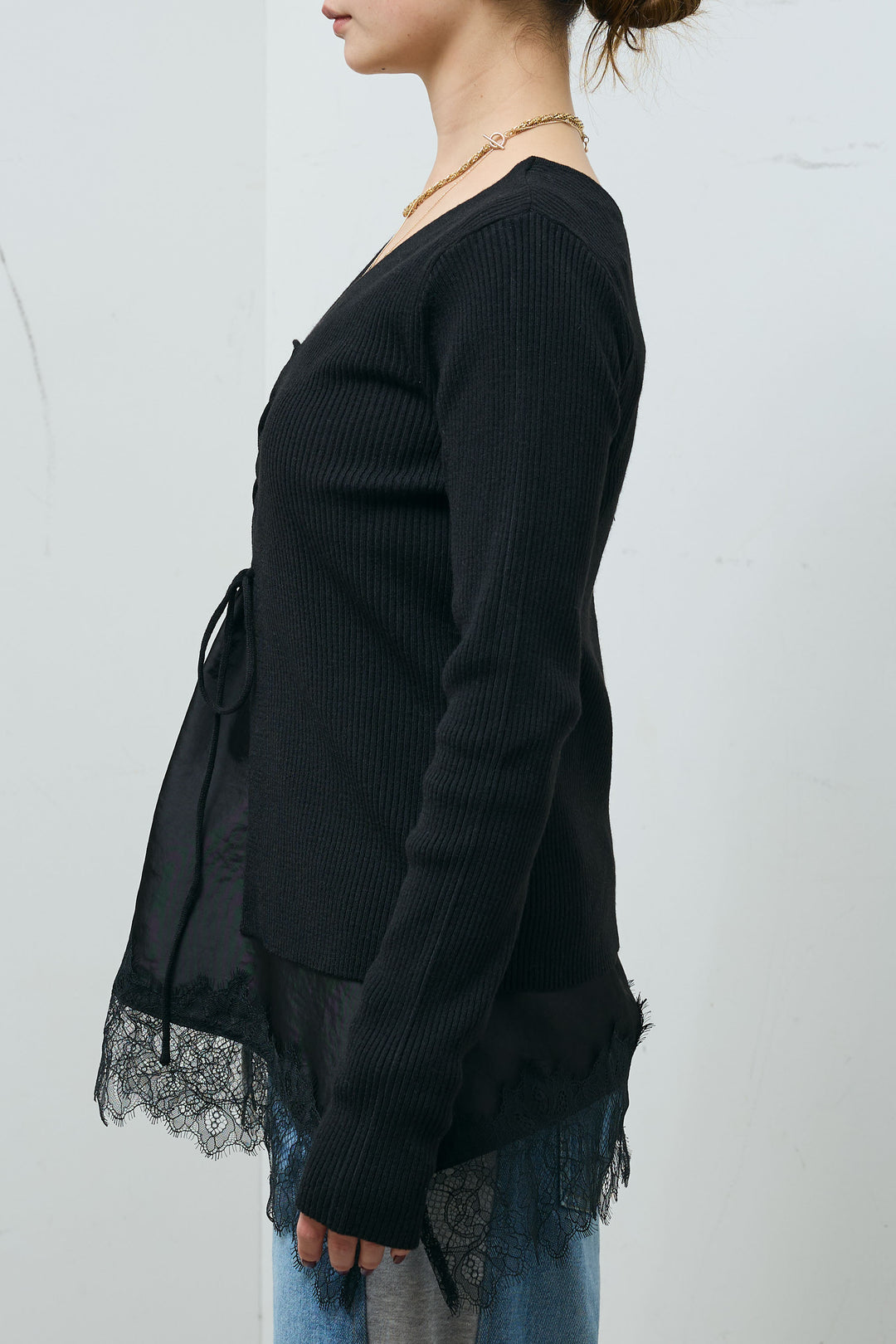 [予約/SET]レースアップ2wayリブニット+サテンレースキャミソール(2set)