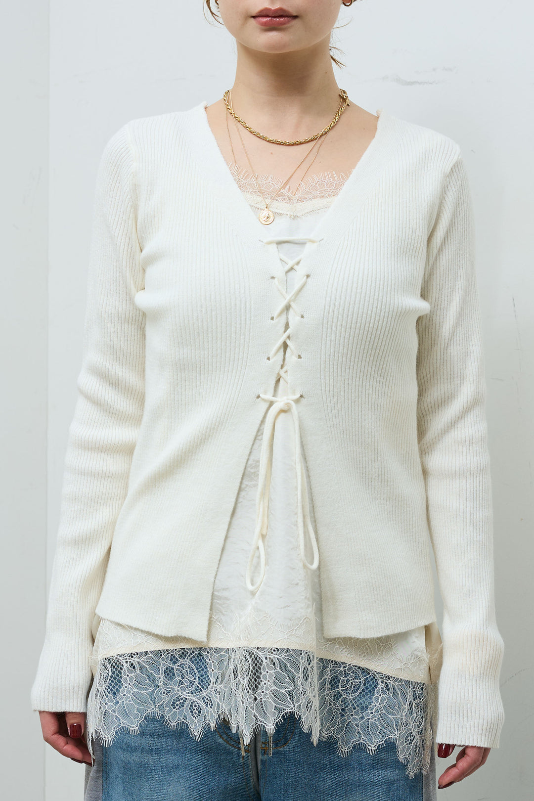 [予約]レースアップ2wayリブニット