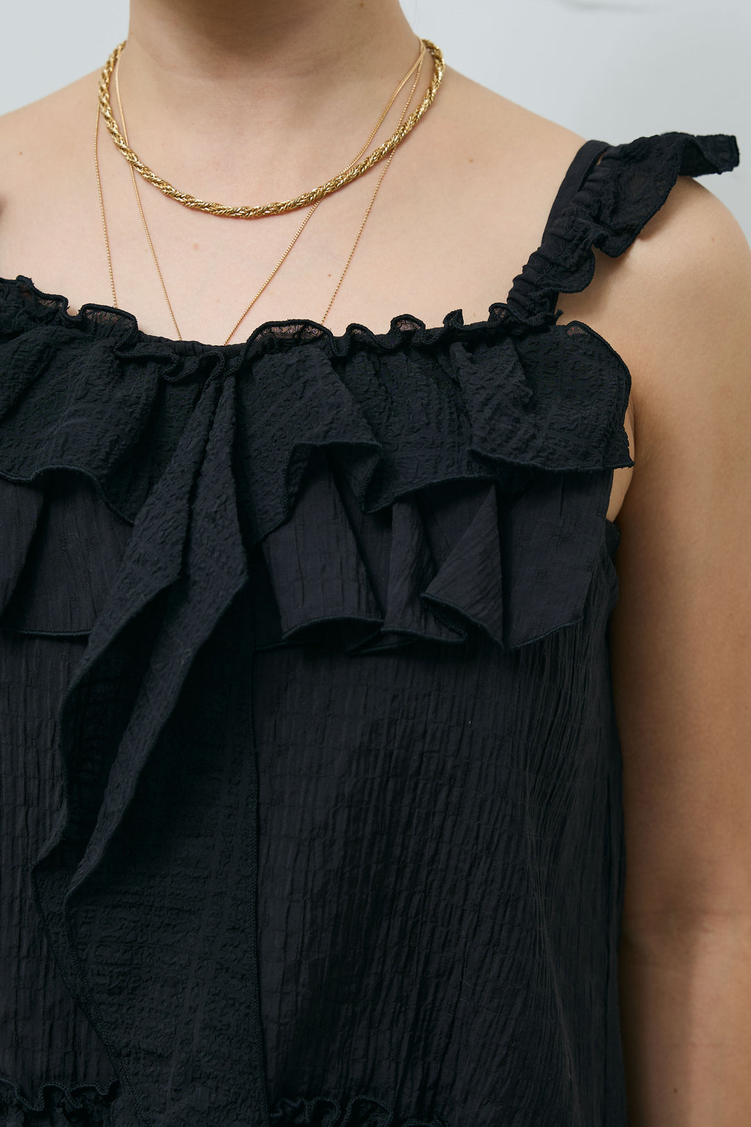 [予約/SET]デニムツイルジャケット+ラッフルフリルキャミソール+スウェットフレアパンツ(3set)