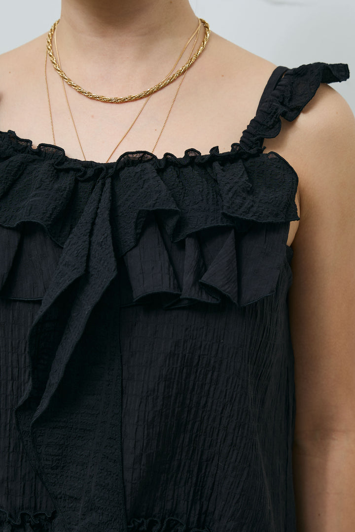 [予約/SET]デニムツイルジャケット+ラッフルフリルキャミソール+スウェットフレアパンツ(3set)