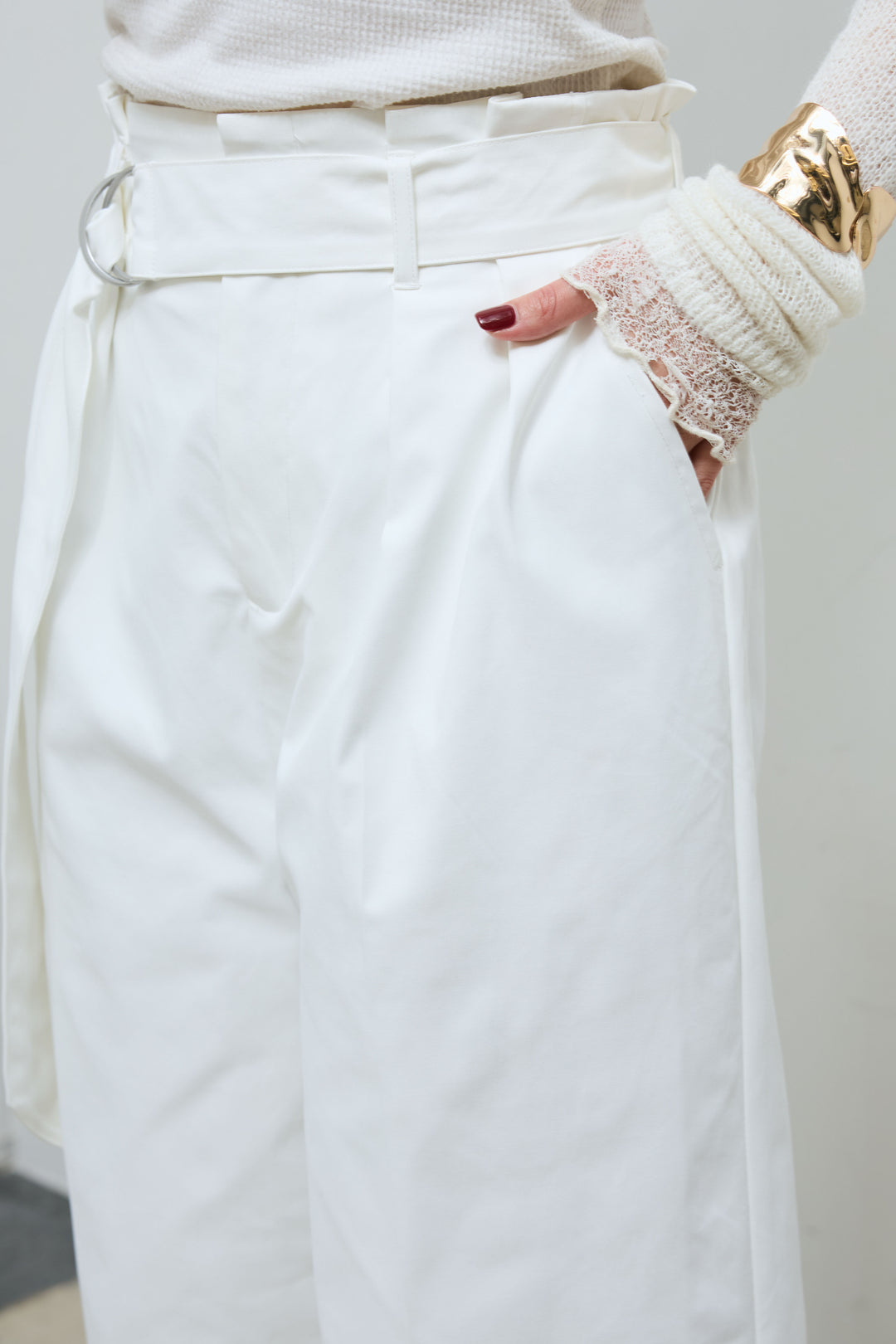 [予約/SET]モヘアセンターリンキングシアーニット+ツイルチノベルトパンツ(2set)