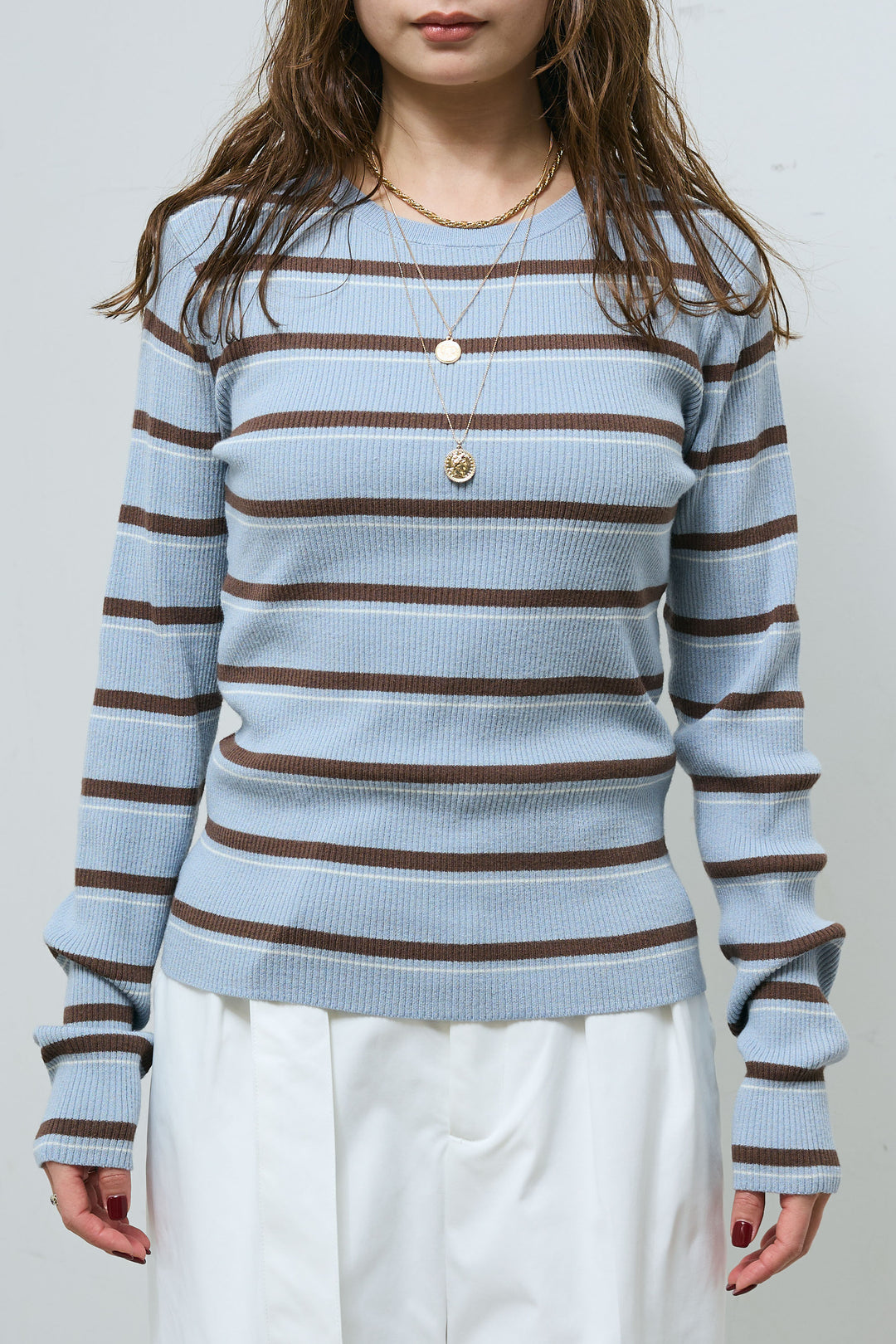 [予約]レーヨンナイロンボーダークルーネックプルオーバー