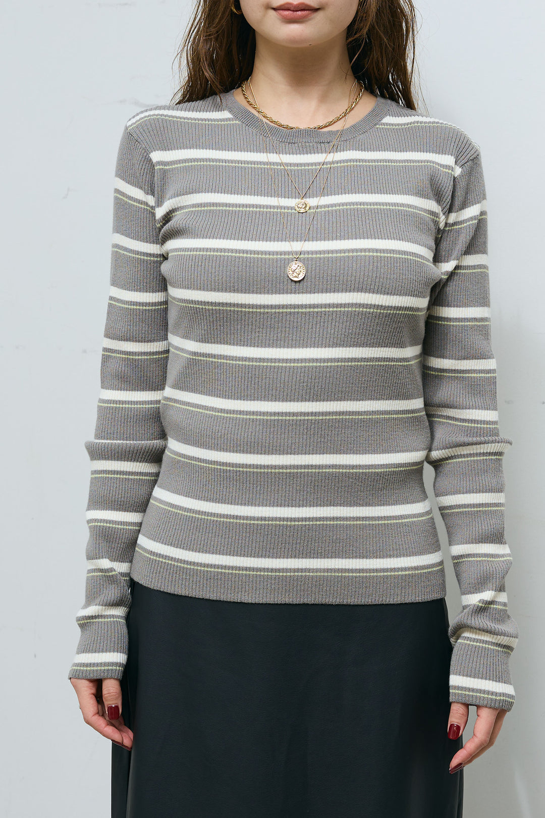 [予約]レーヨンナイロンボーダークルーネックプルオーバー