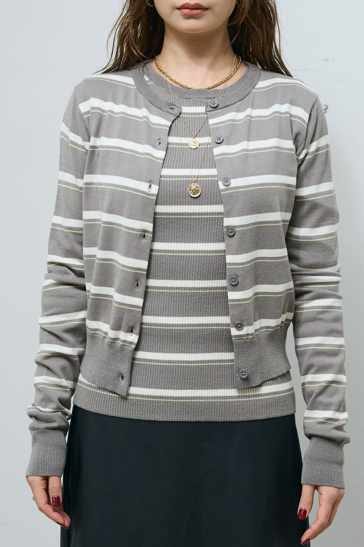 [予約]レーヨンナイロンボーダーカーディガン