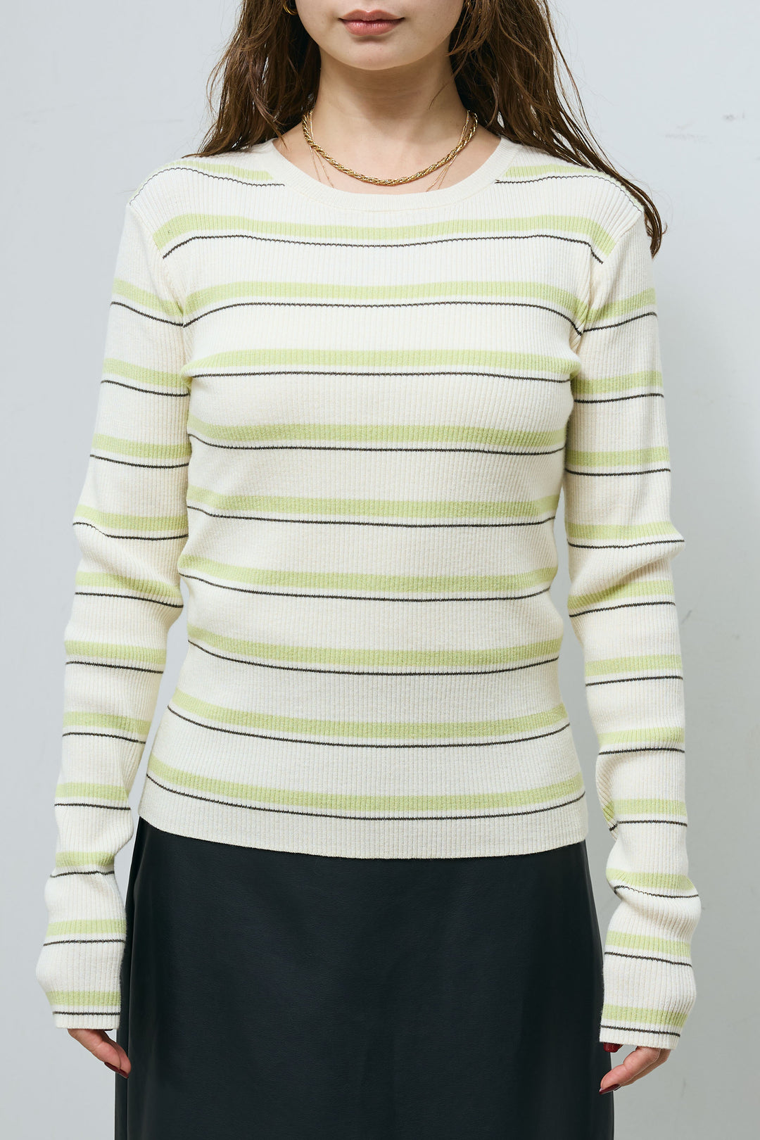 [予約]レーヨンナイロンボーダークルーネックプルオーバー