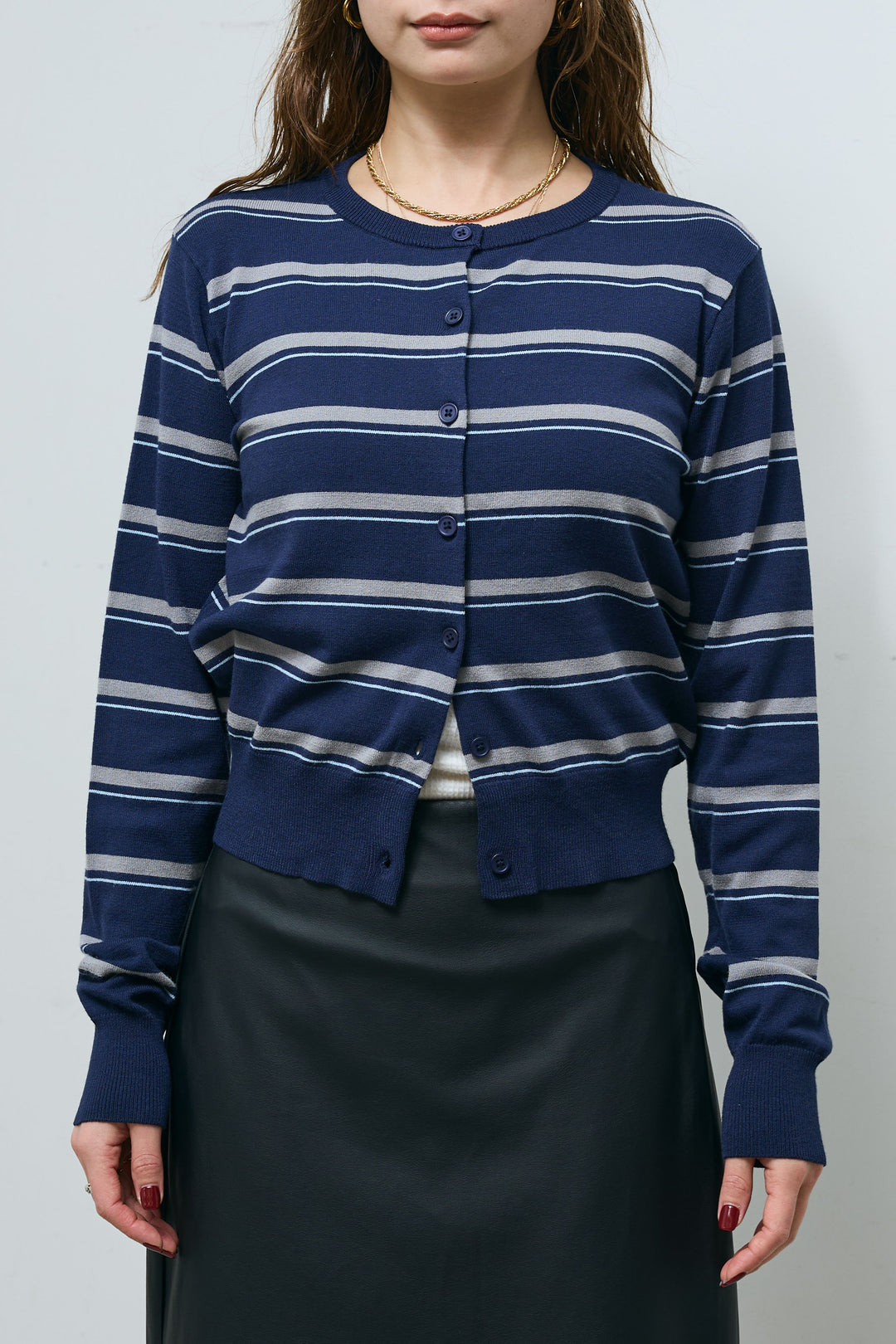 [予約]レーヨンナイロンボーダーカーディガン