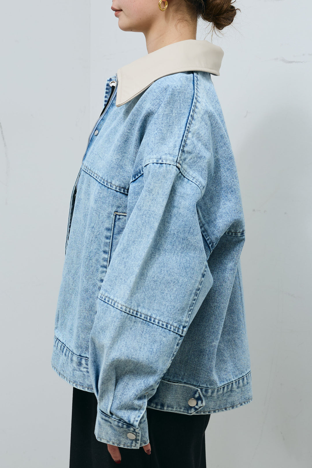 [予約]フェイクレザー2wayカラーデニムブルゾン