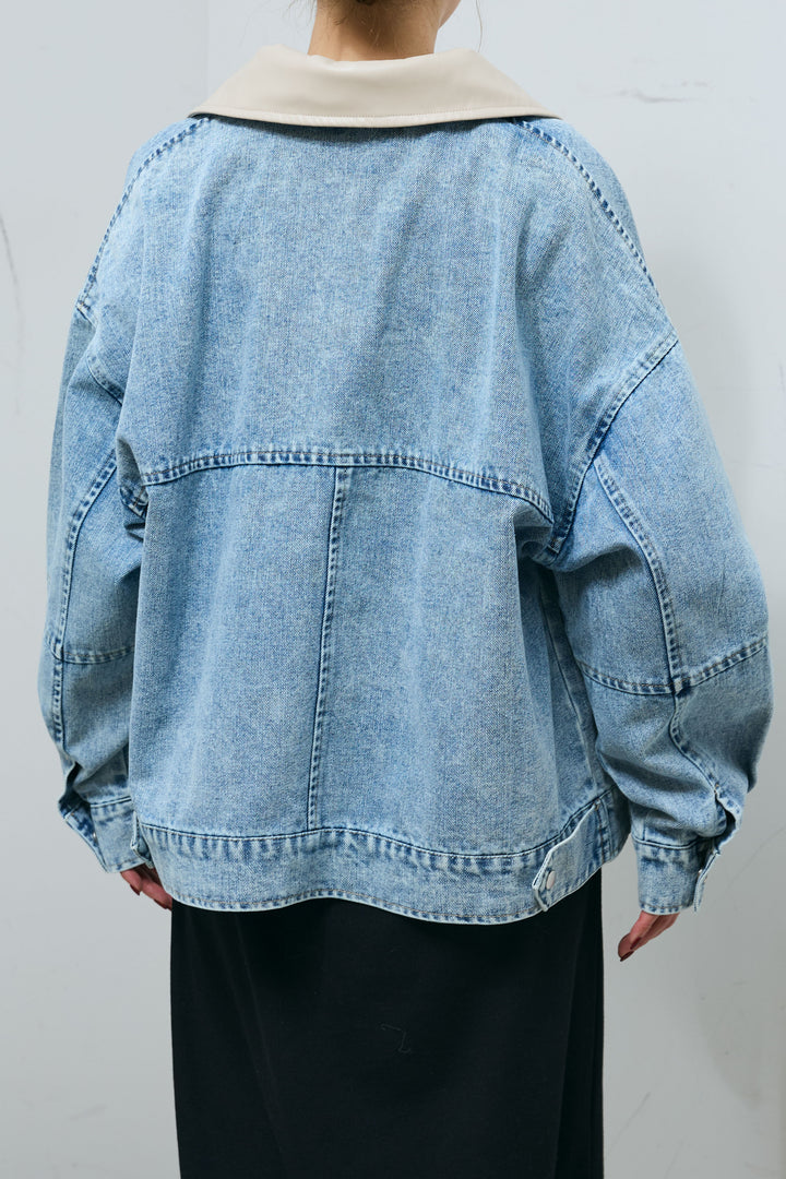[予約]フェイクレザー2wayカラーデニムブルゾン