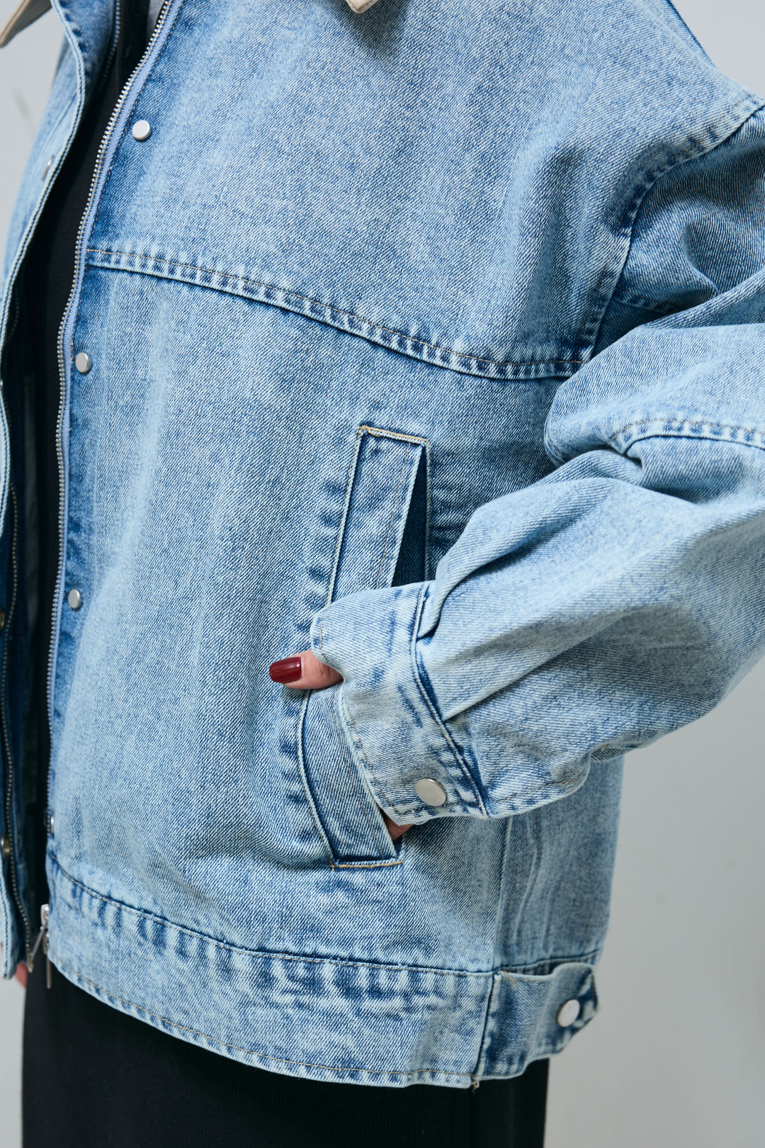 [予約]フェイクレザー2wayカラーデニムブルゾン