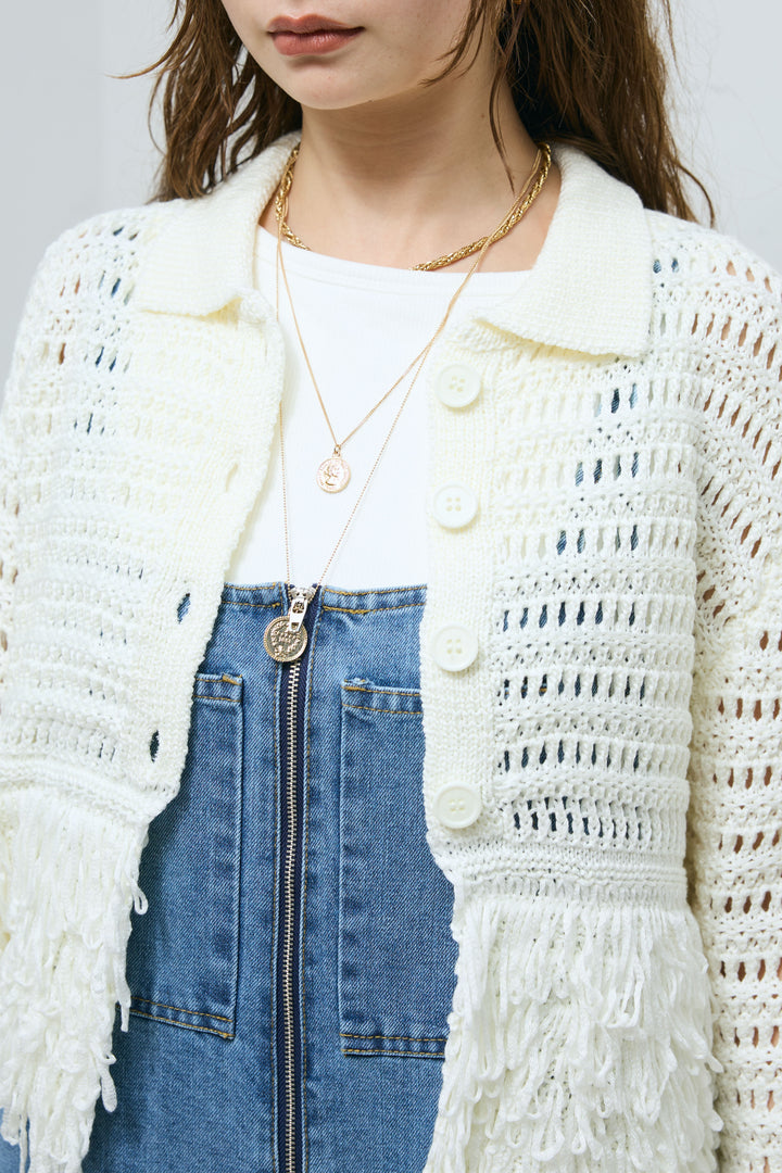 [予約]ループフリンジ襟付きカーディガン