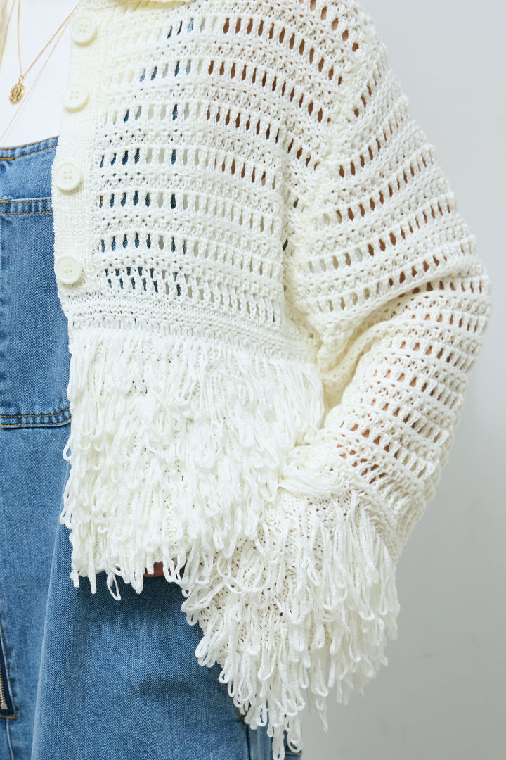 [予約]ループフリンジ襟付きカーディガン