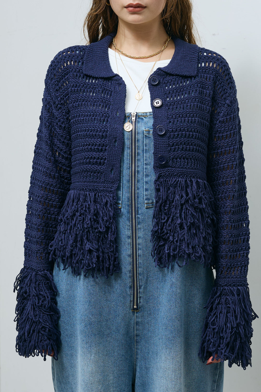 [予約]ループフリンジ襟付きカーディガン