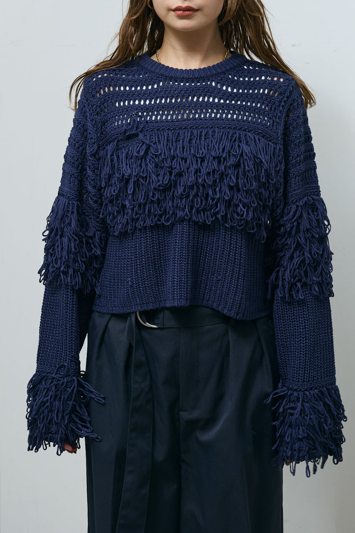 [予約]ループフリンジクルーネックニット