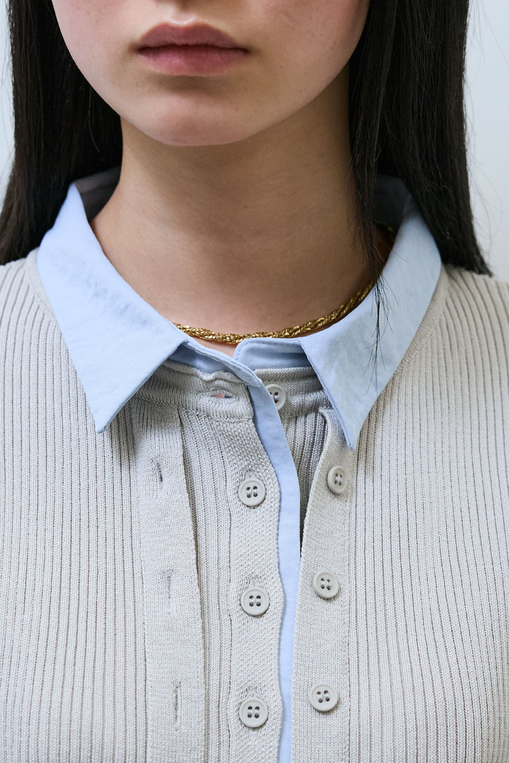 [予約/SET]襟ドッキングカーディガン+ランダムストライプタックカーブパンツ(2set)