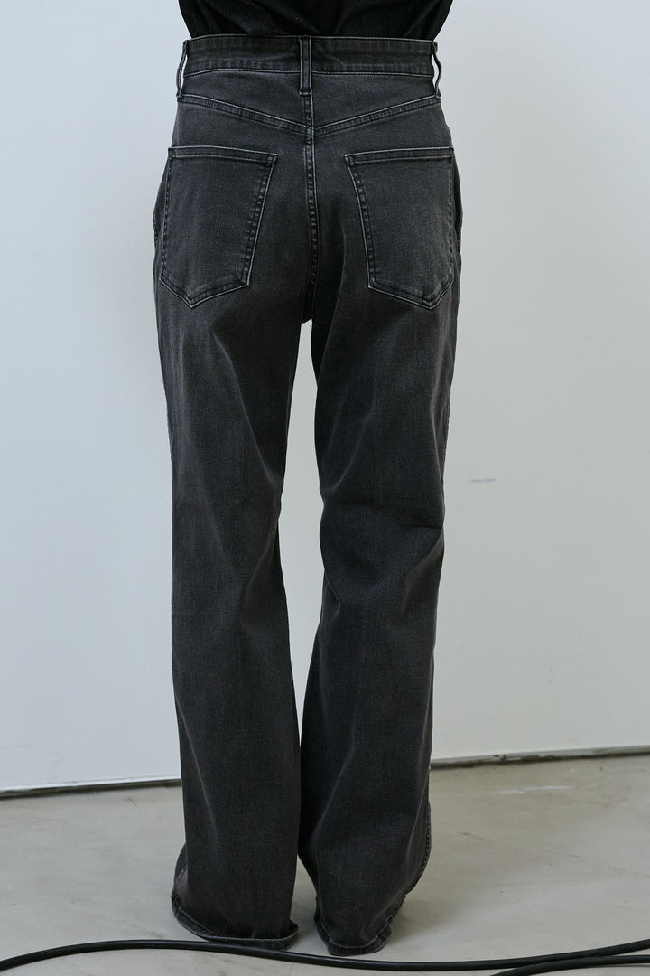 [予約/SET]ラッフルフリルデニムブラウス+センタープレスストレッチセミフレアデニムパンツ(2set)