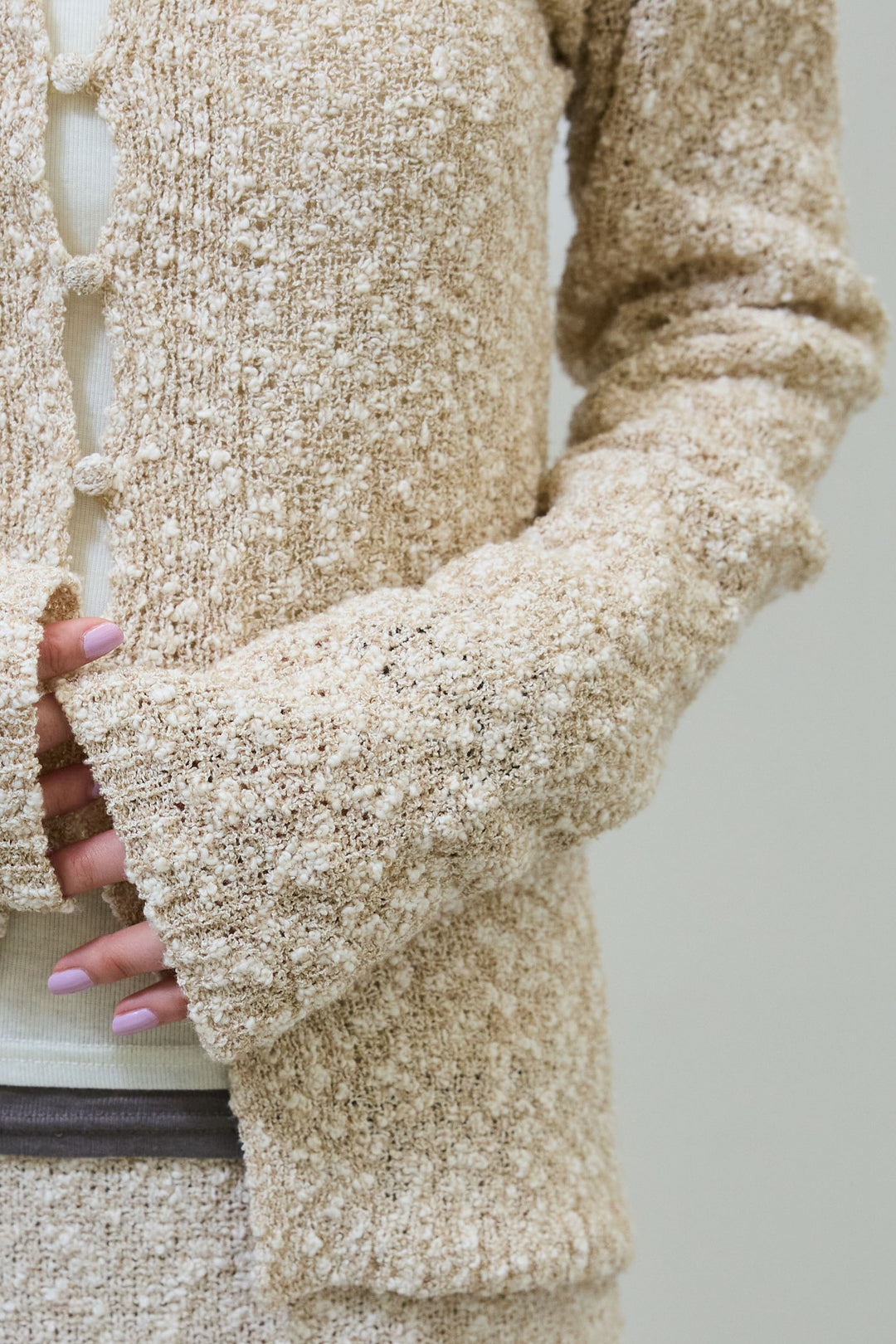 [予約]ツイード風MIXスラブポロカーデ