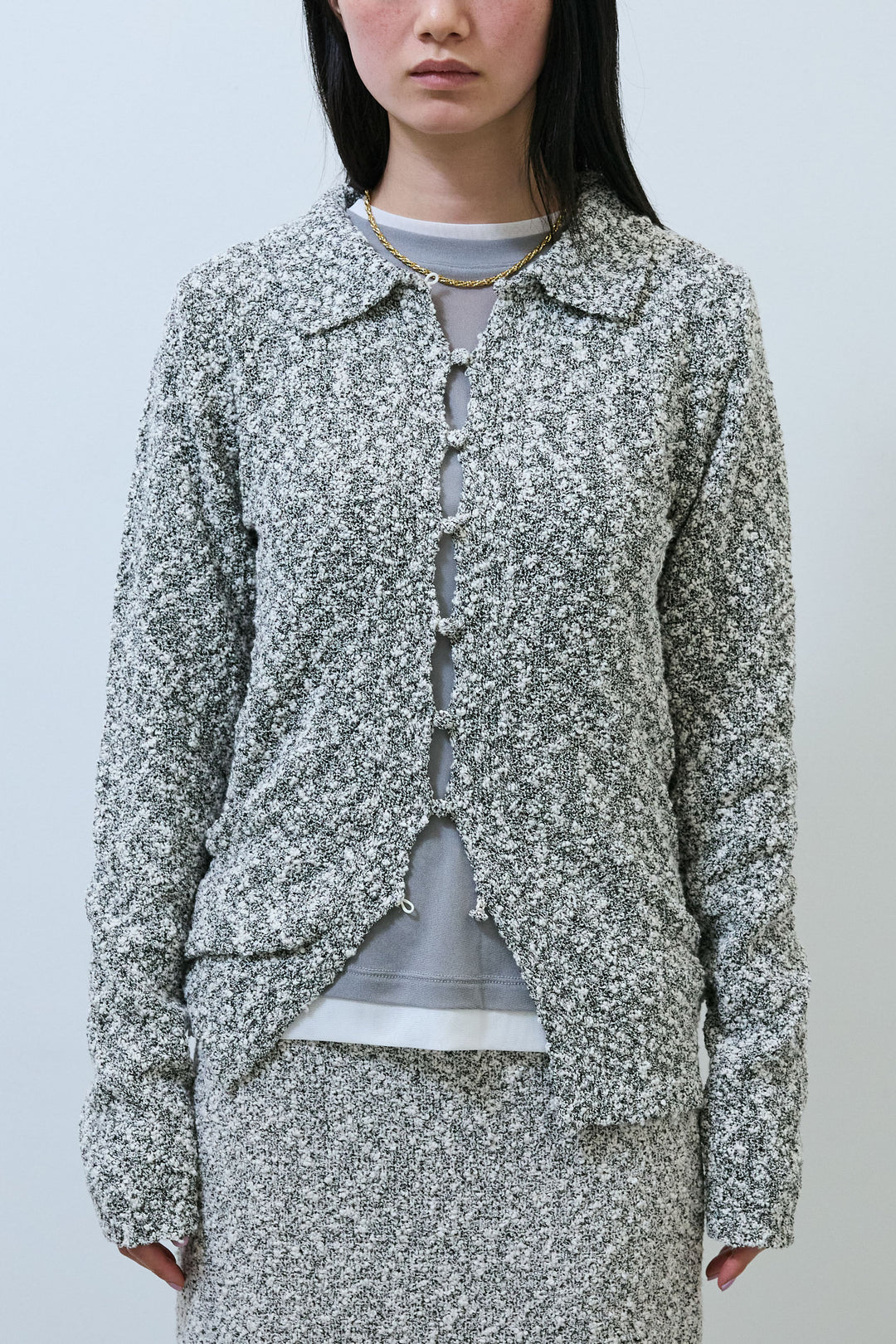 [予約]ツイード風MIXスラブポロカーデ