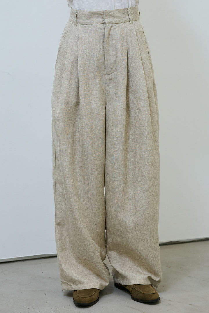 [予約]リネンライク2タックパンツ