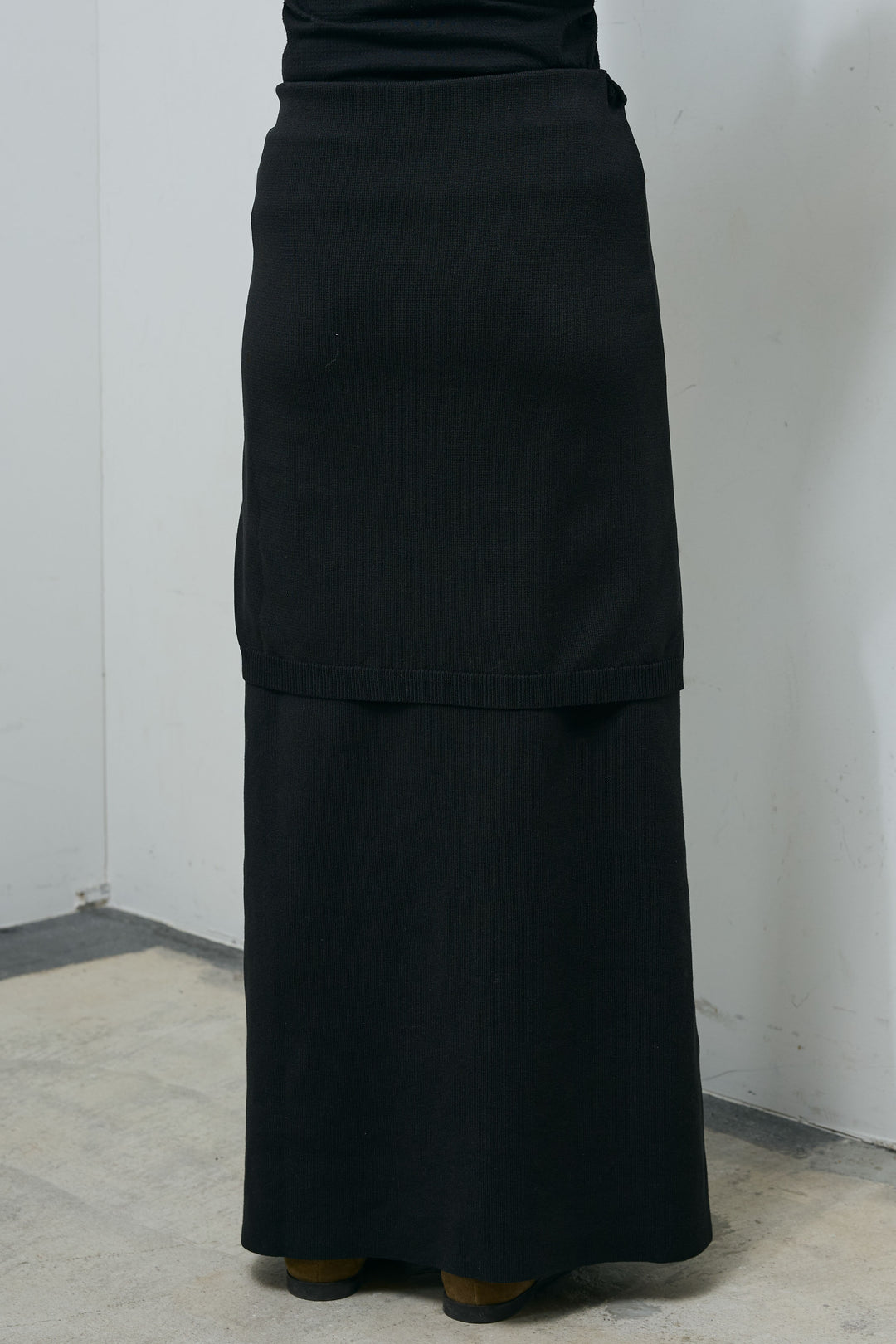 [予約/SET]レーヨンストライプバンドカラーシャツ+フェイクレイヤードニットスカート(2set)