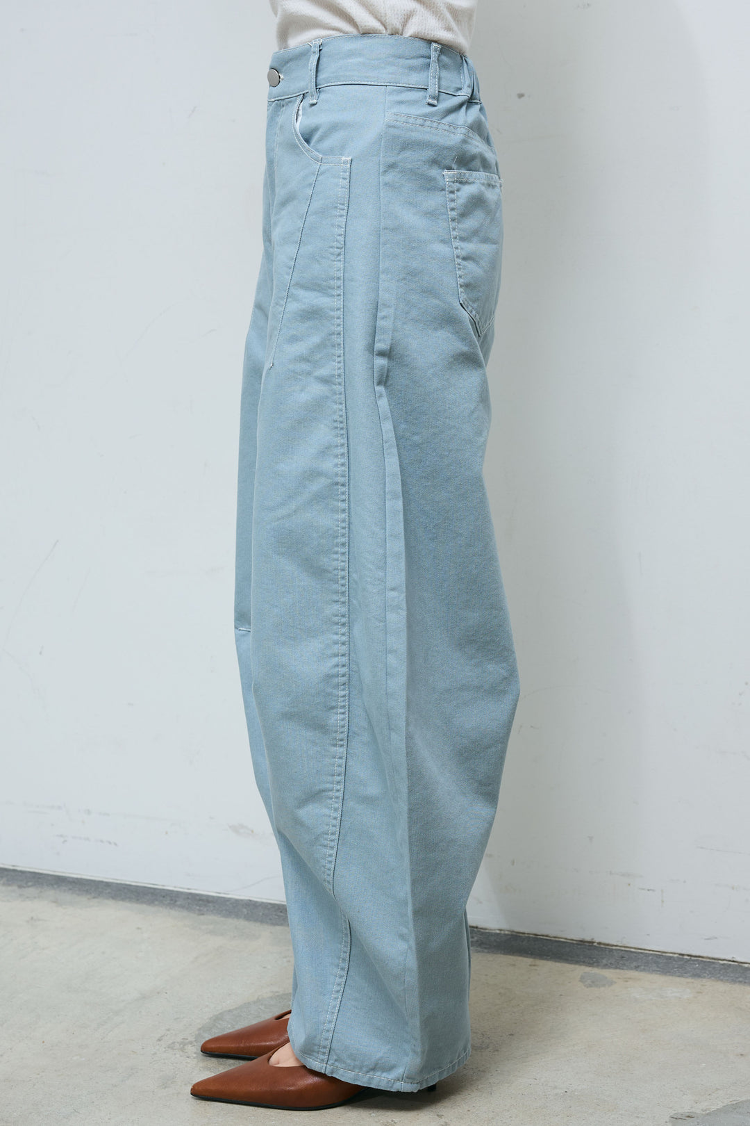 [予約/SET]BIGボタンクルーネック カーディガン+配色ステッチバレルレッグパンツ(2set)