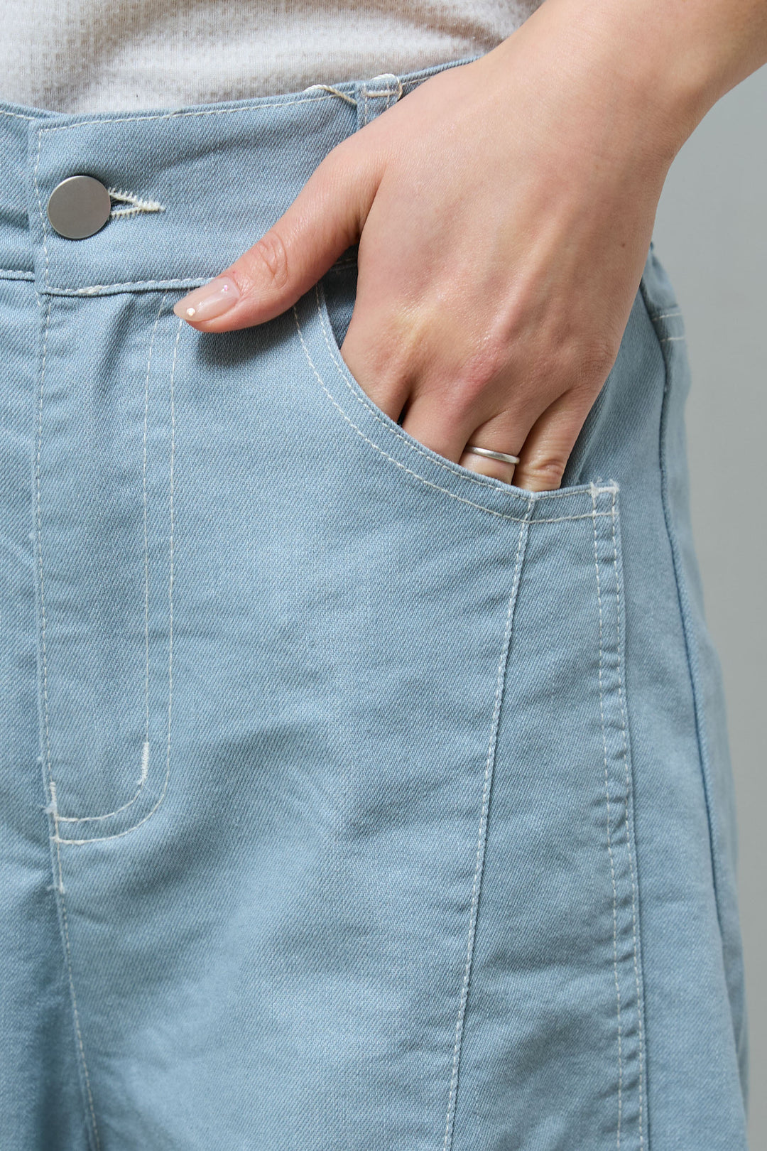 [予約]配色ステッチバレルレッグパンツ