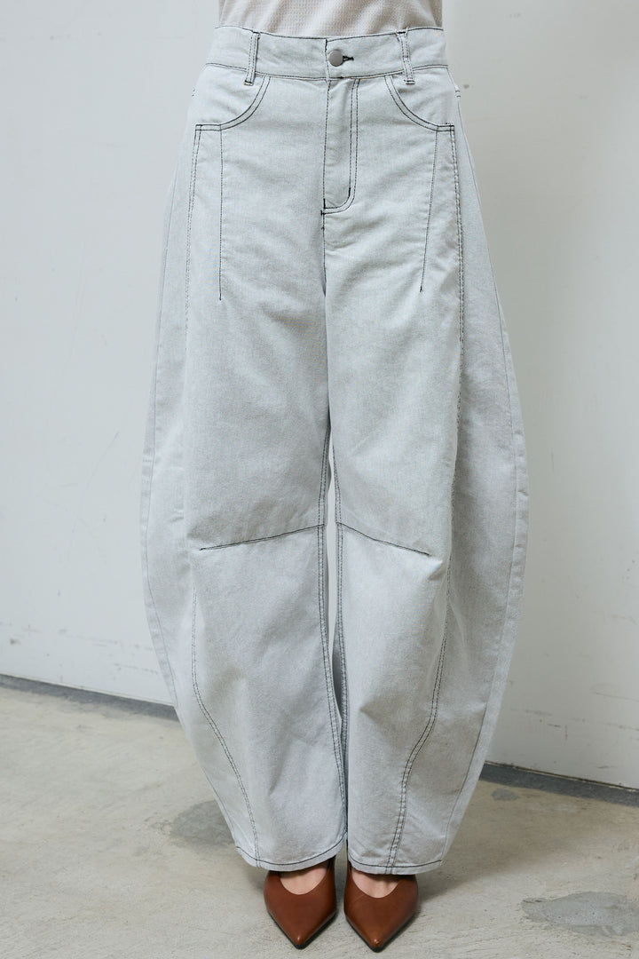 [予約]配色ステッチバレルレッグパンツ