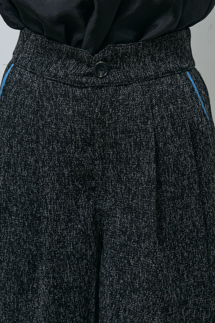 [予約]ツイード×デニムハイウエストラインロングパンツ