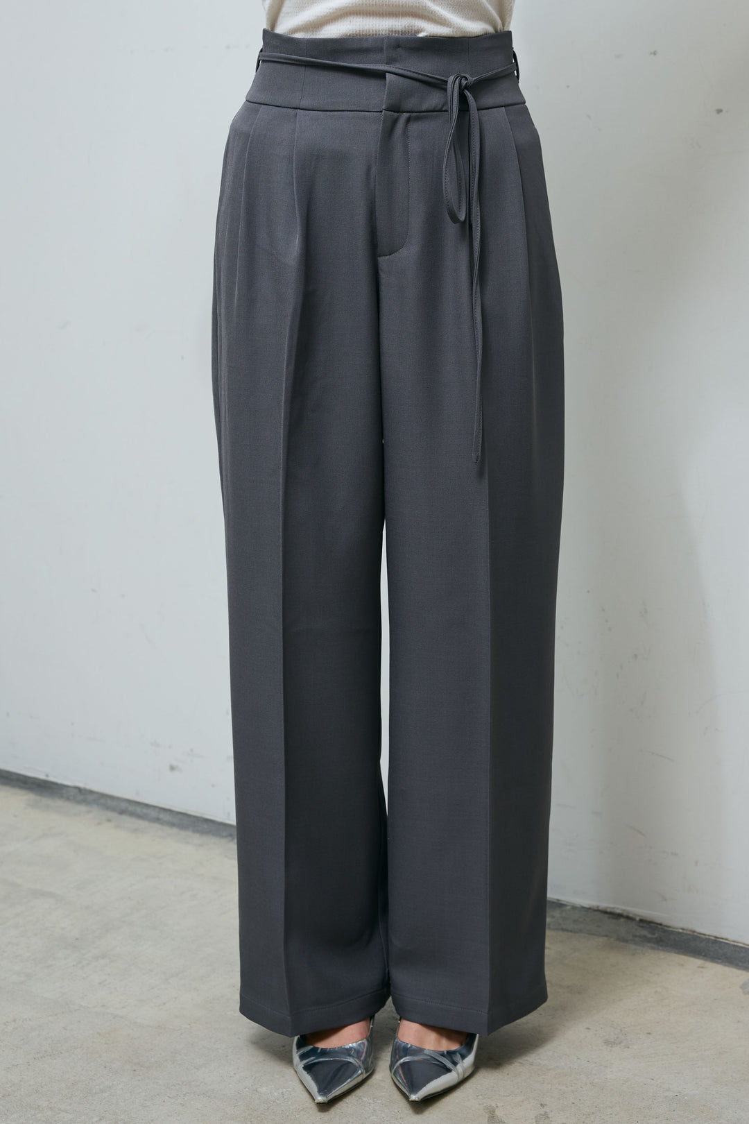 [予約/SET]ウェーブジレ+リボン付きストレートパンツ(2set)