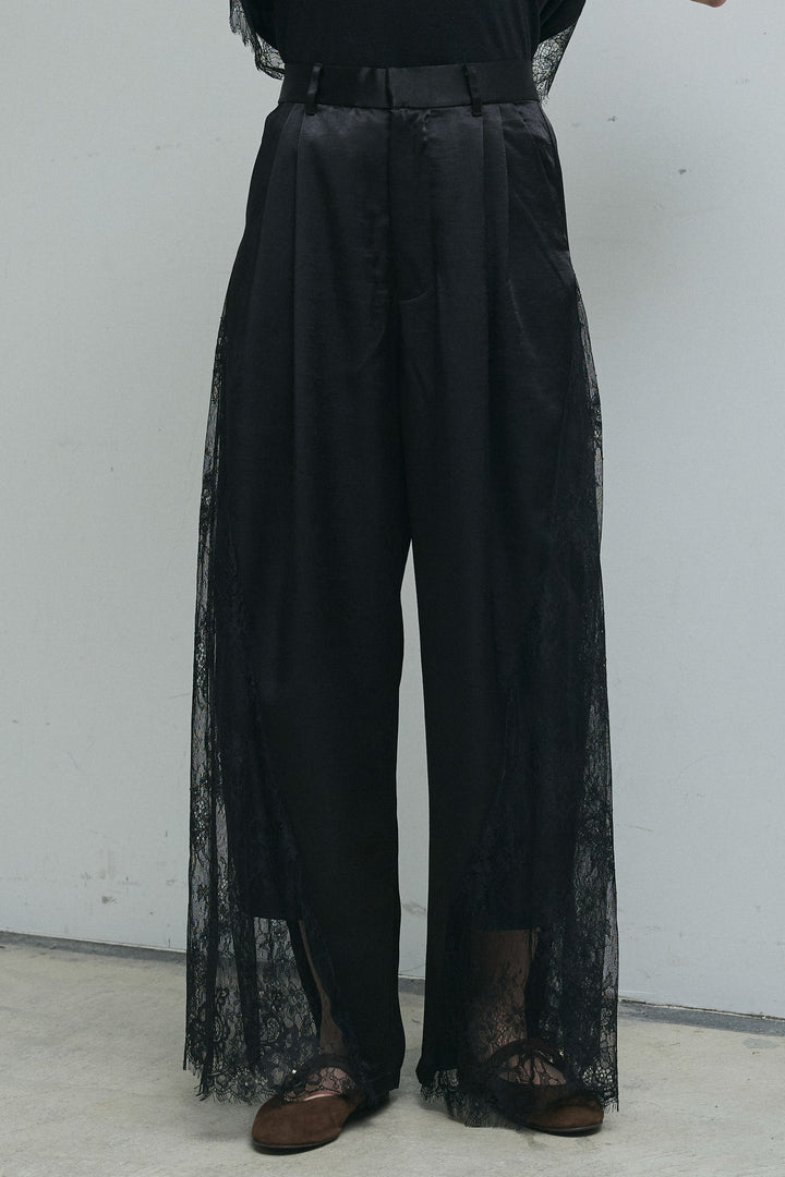 [予約]レース切り替えサテンタックパンツ