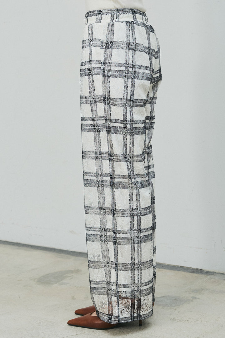 [予約]チェックプリントシアーレースパンツ