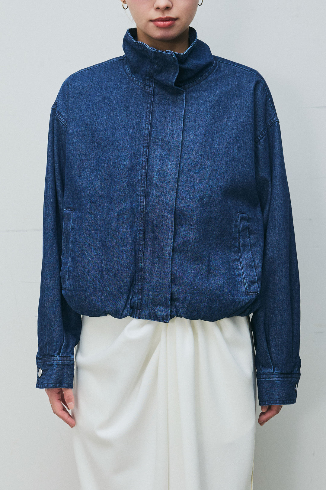 [予約/SET]ボリュームスリーブ デニムブルゾン+合繊ツイルスタンドウエストラップジョガーPT(2set)