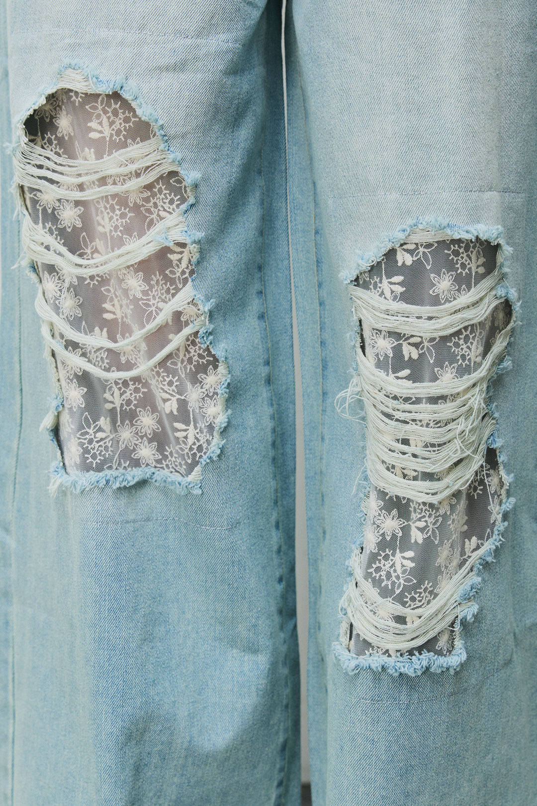 [予約]レース付きダメージデニム