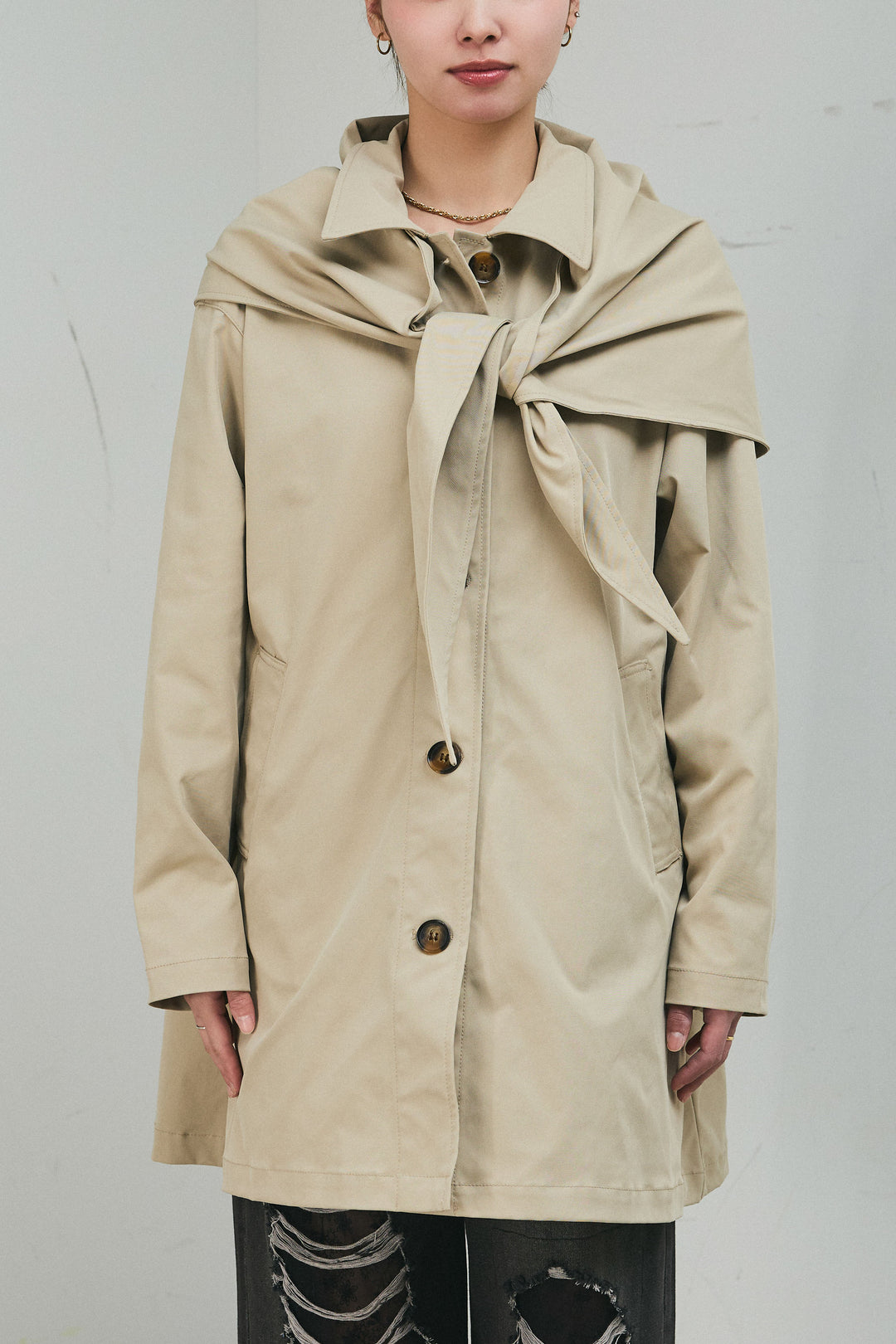 [予約]スカーフ付きステンカラースプリングコート