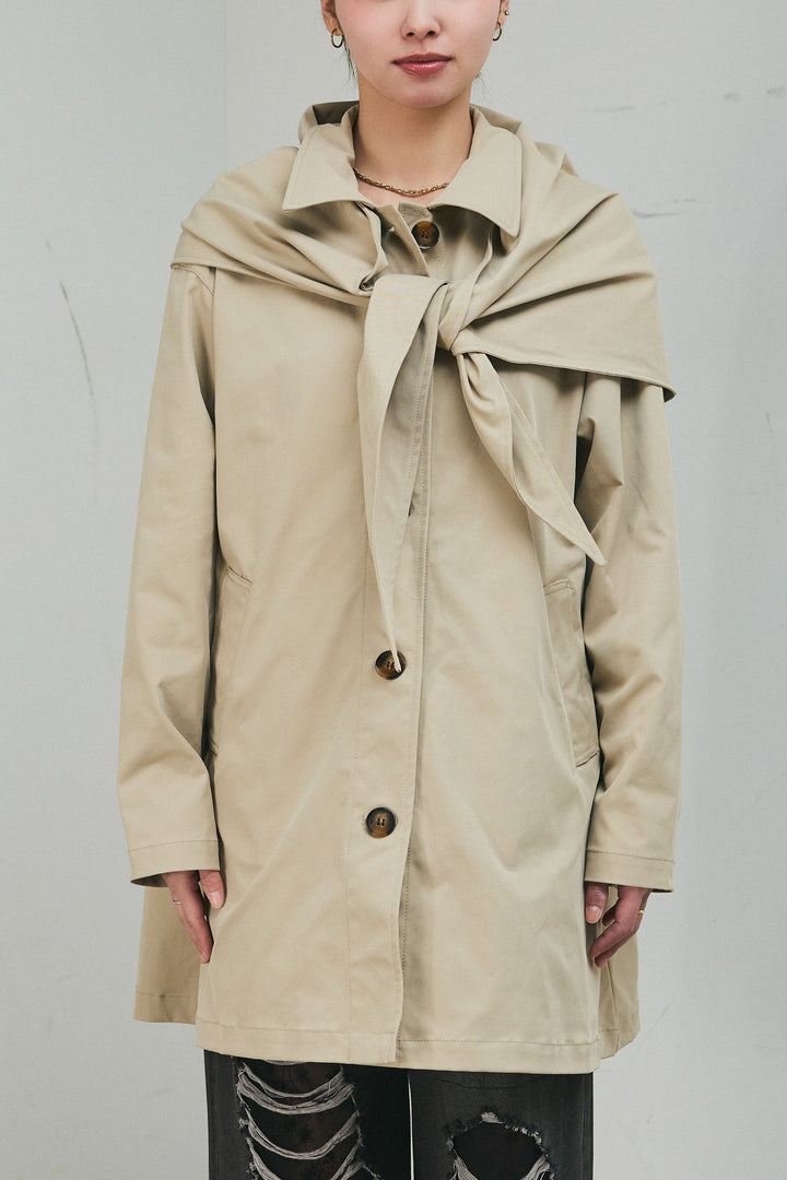 [予約]スカーフ付きステンカラースプリングコート