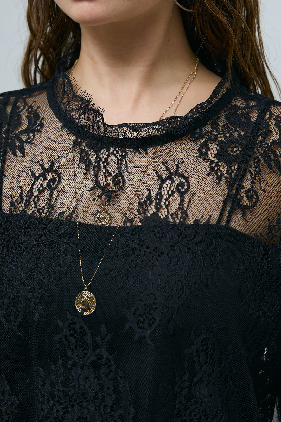 [予約/SET]シアーレースブラウス+フロントジップストラップデザインデニムサロペット(2set)