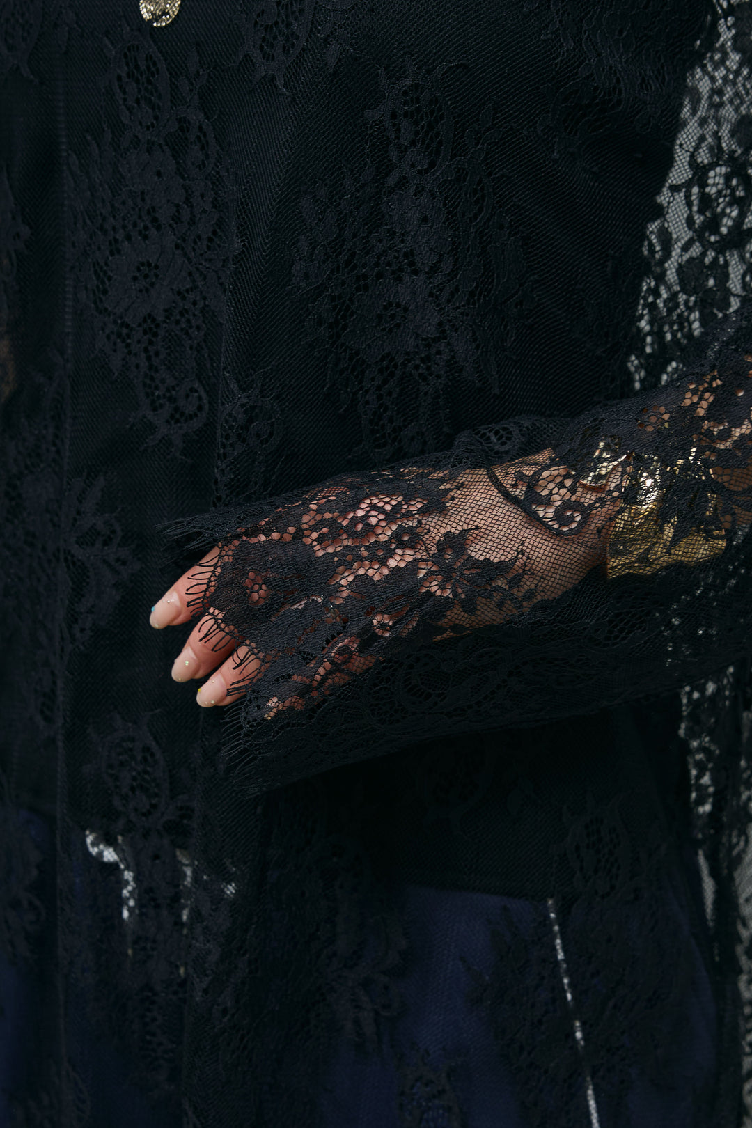 [予約/SET]シアーレースブラウス+フロントジップストラップデザインデニムサロペット(2set)