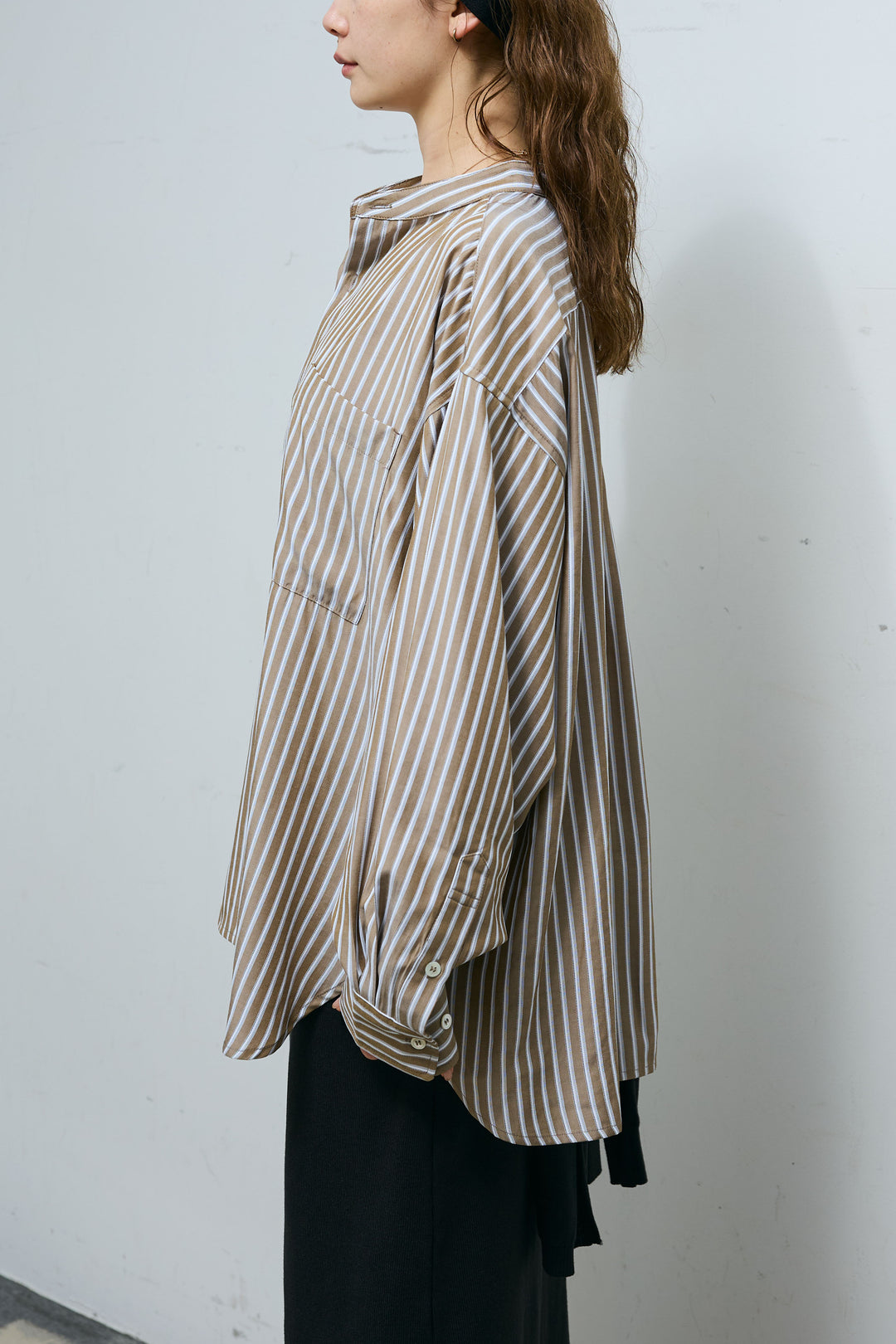 [予約]レーヨンストライプバンドカラーシャツ