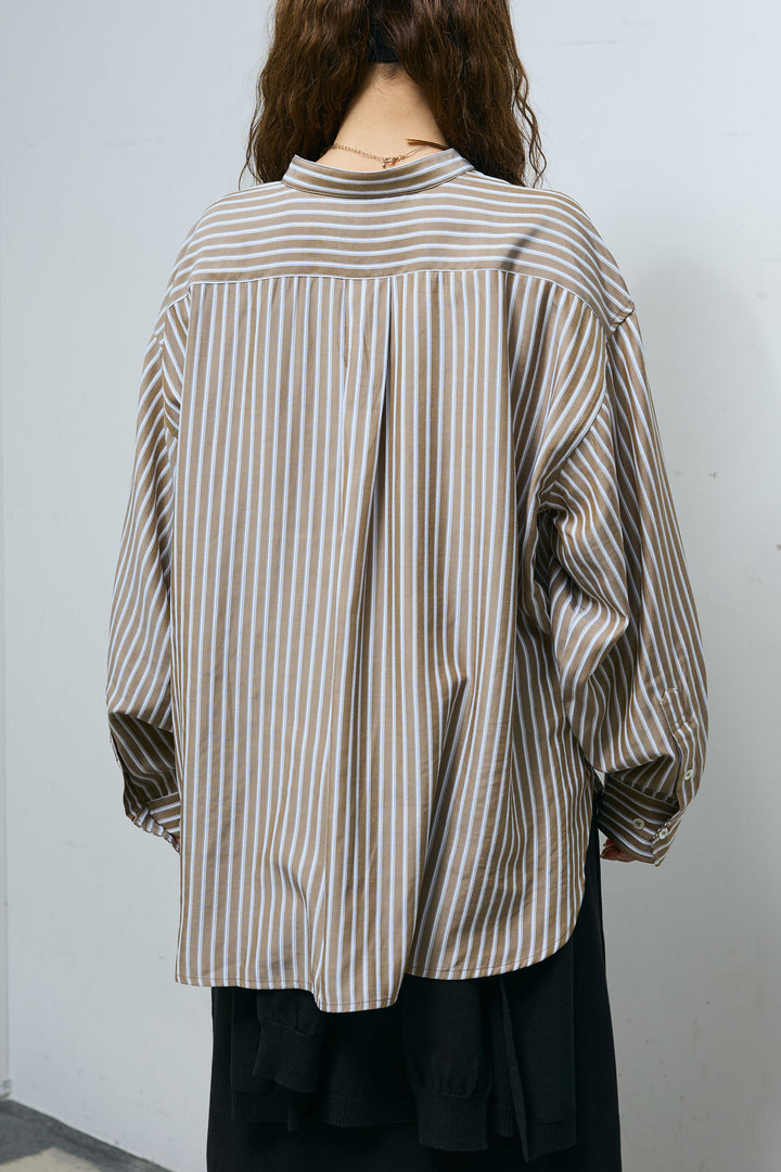 [予約]レーヨンストライプバンドカラーシャツ