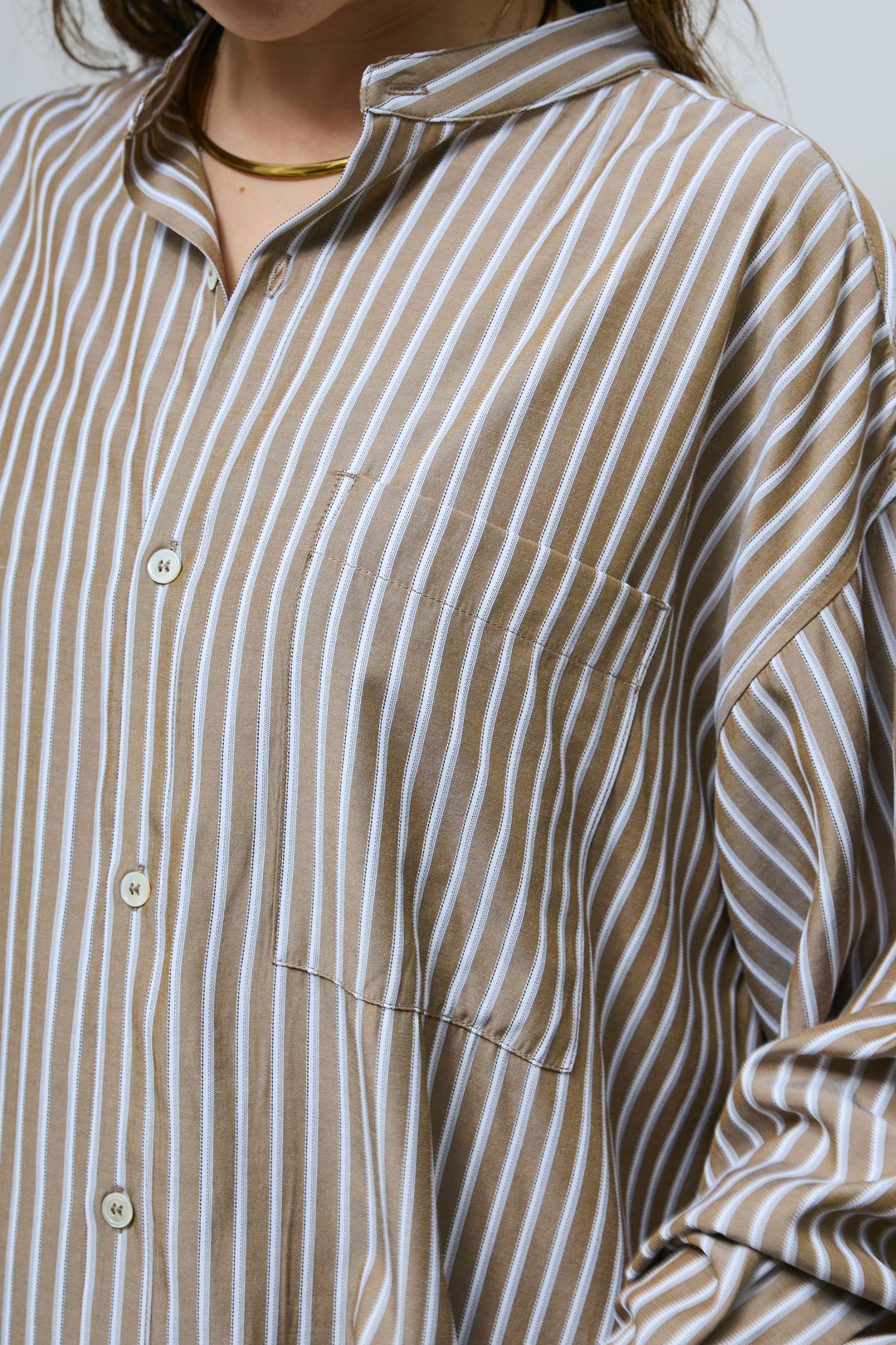 [予約]レーヨンストライプバンドカラーシャツ