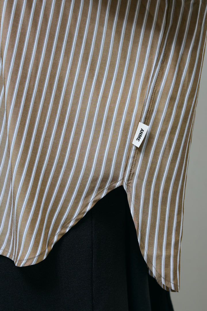 [予約]レーヨンストライプバンドカラーシャツ