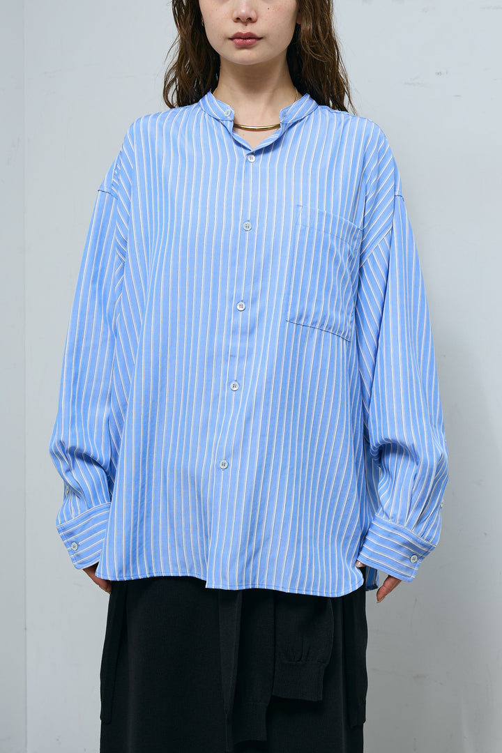 [予約]レーヨンストライプバンドカラーシャツ