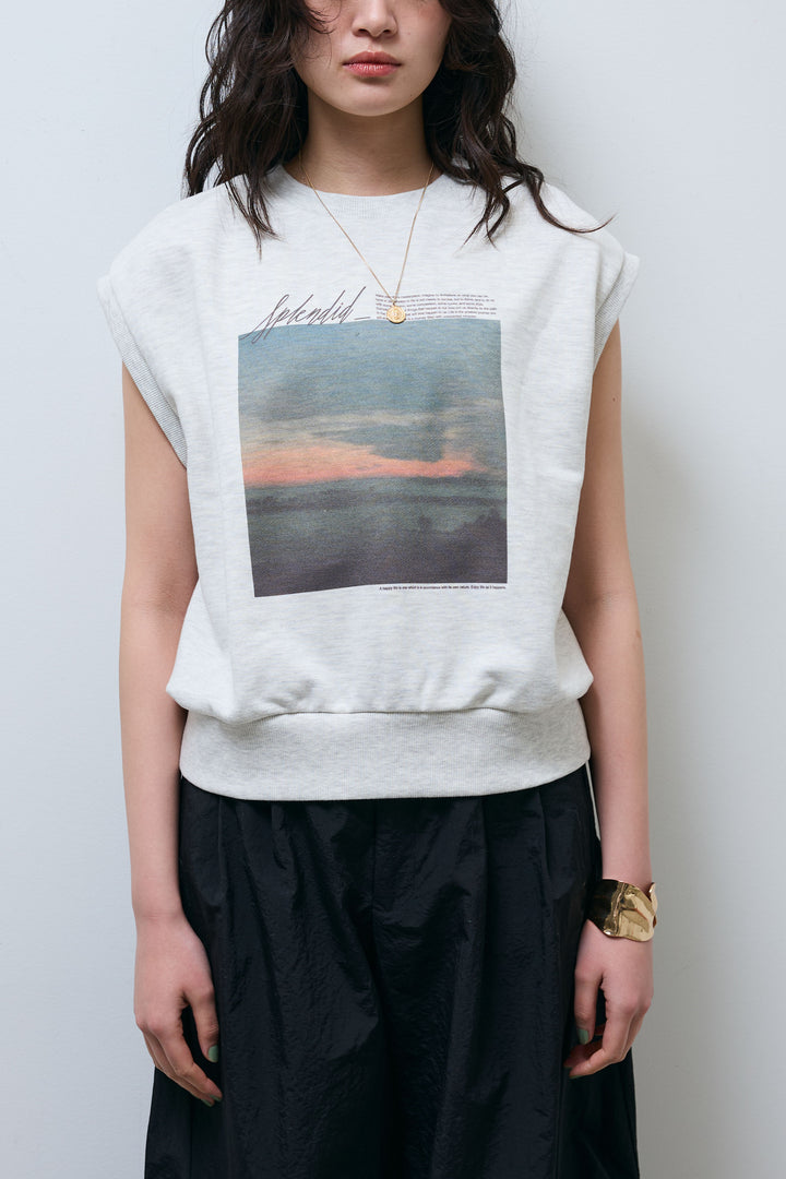 [予約/SET]フォトプリント裏毛ノースリPO+レース 切替ロングスカート(2set)