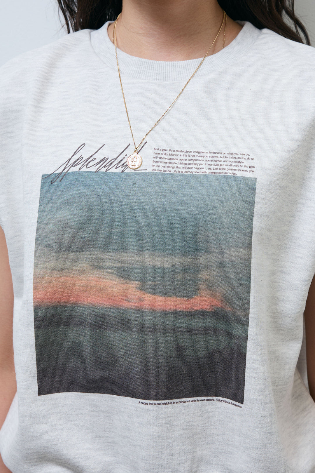 [予約/SET]フォトプリント裏毛ノースリPO+レース 切替ロングスカート(2set)